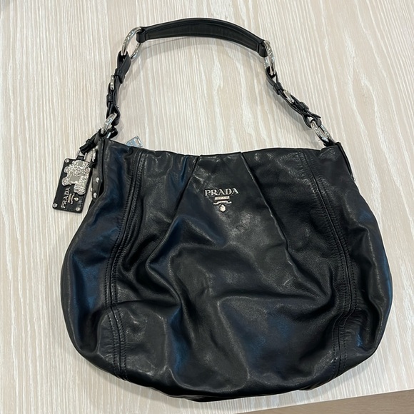 Prada Black Leather Purse w/ Silver Hardware - Picture 2 of 6